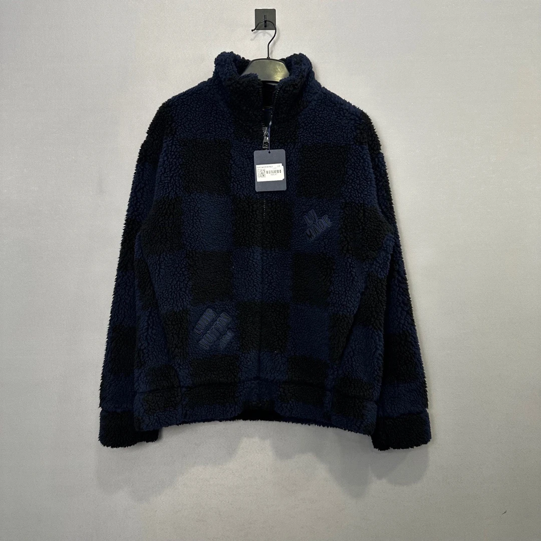 Louis Vuitton/蓝色棋盘格羊羔绒外套/L码/全新原吊牌/公价13900