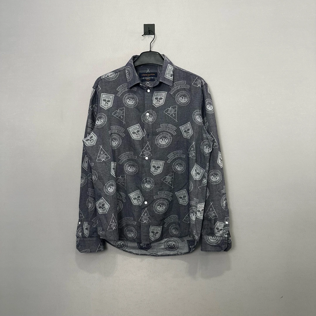 Louis Vuitton/Lv最新款灰色印章图案长袖衬衫/S码/95新/公价5850