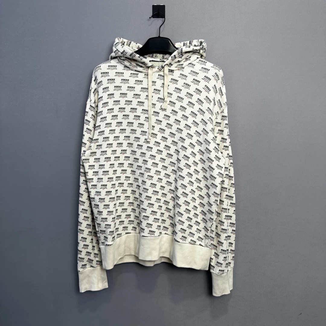 Gucci/古驰白色满印字母Logo休闲帽衫/S码/98新/公价7700