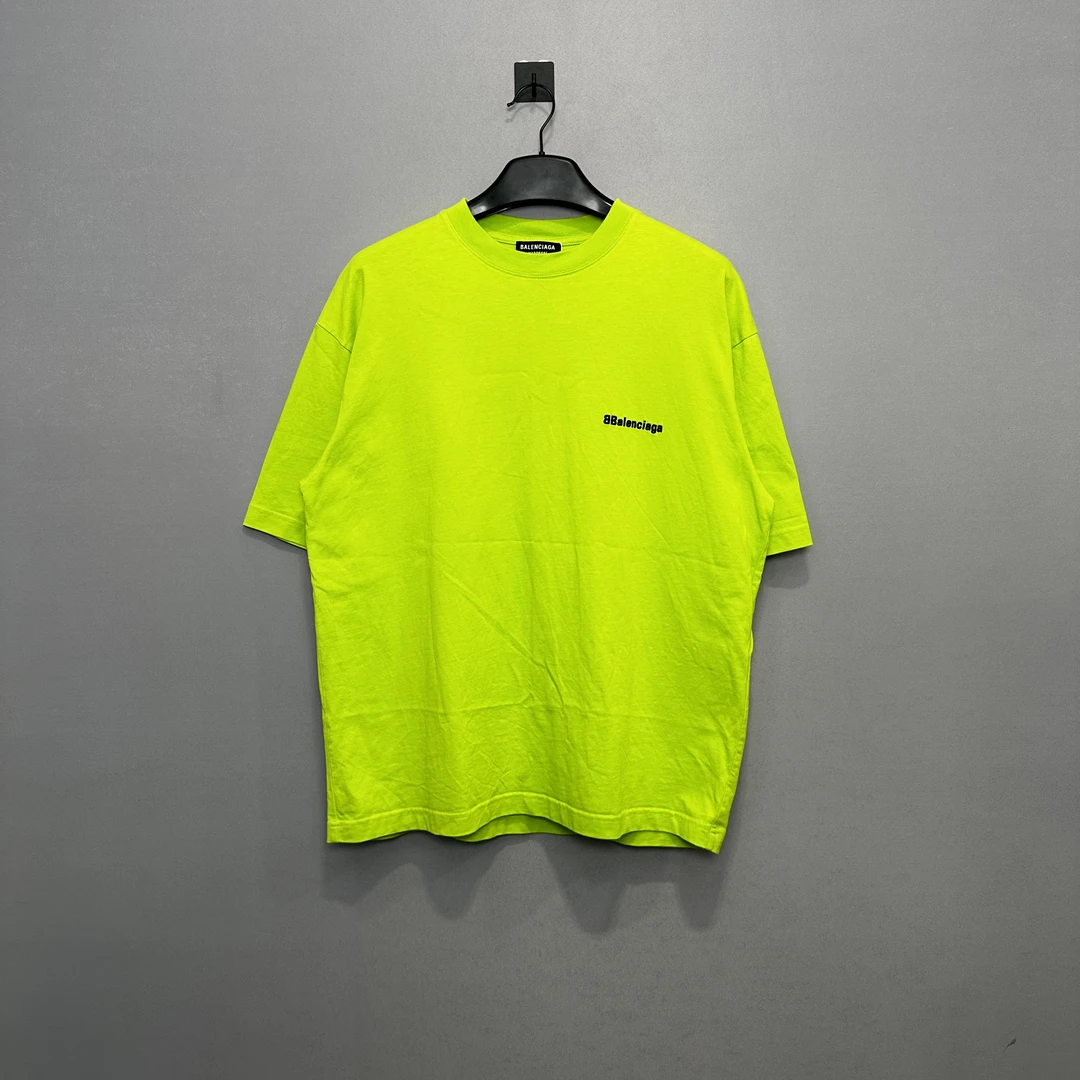 Balenciaga/巴黎世家荧光绿双b刺绣短袖/XS码/98新/公价4300