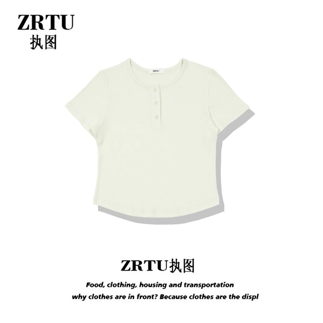 ZRTU/执图2025新款短袖复古针织衫T恤女