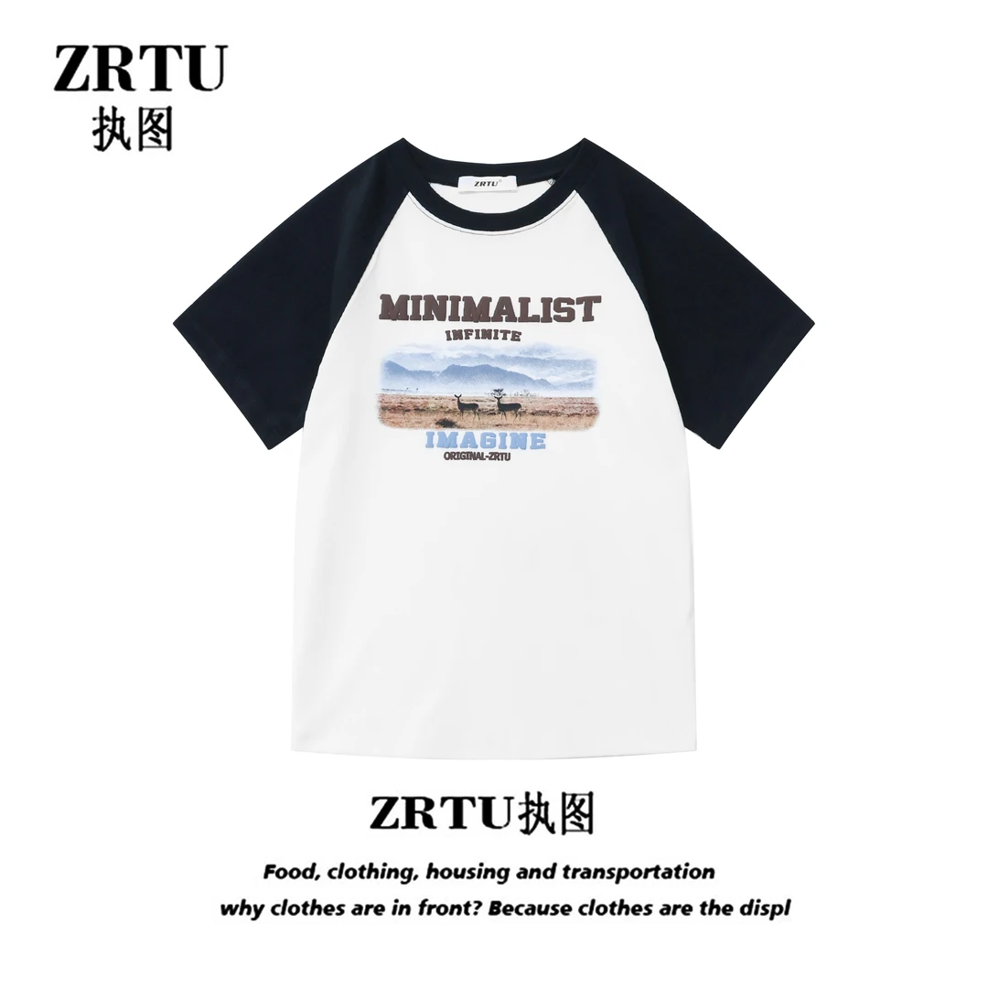ZRTU/执图(自播）夏季新款短袖T恤女印花百搭夏天上衣女半袖显瘦