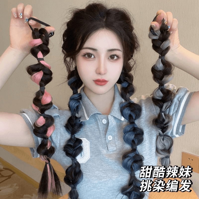 假发双马尾女甜酷风挑染彩色灯笼泡泡麻花辫易穿戴仿全真人发辫子