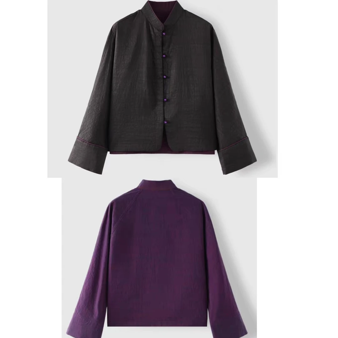 大萌【紫龟黑龟双面上衣】香云纱龟纹桑蚕丝外套立领开衫dz118