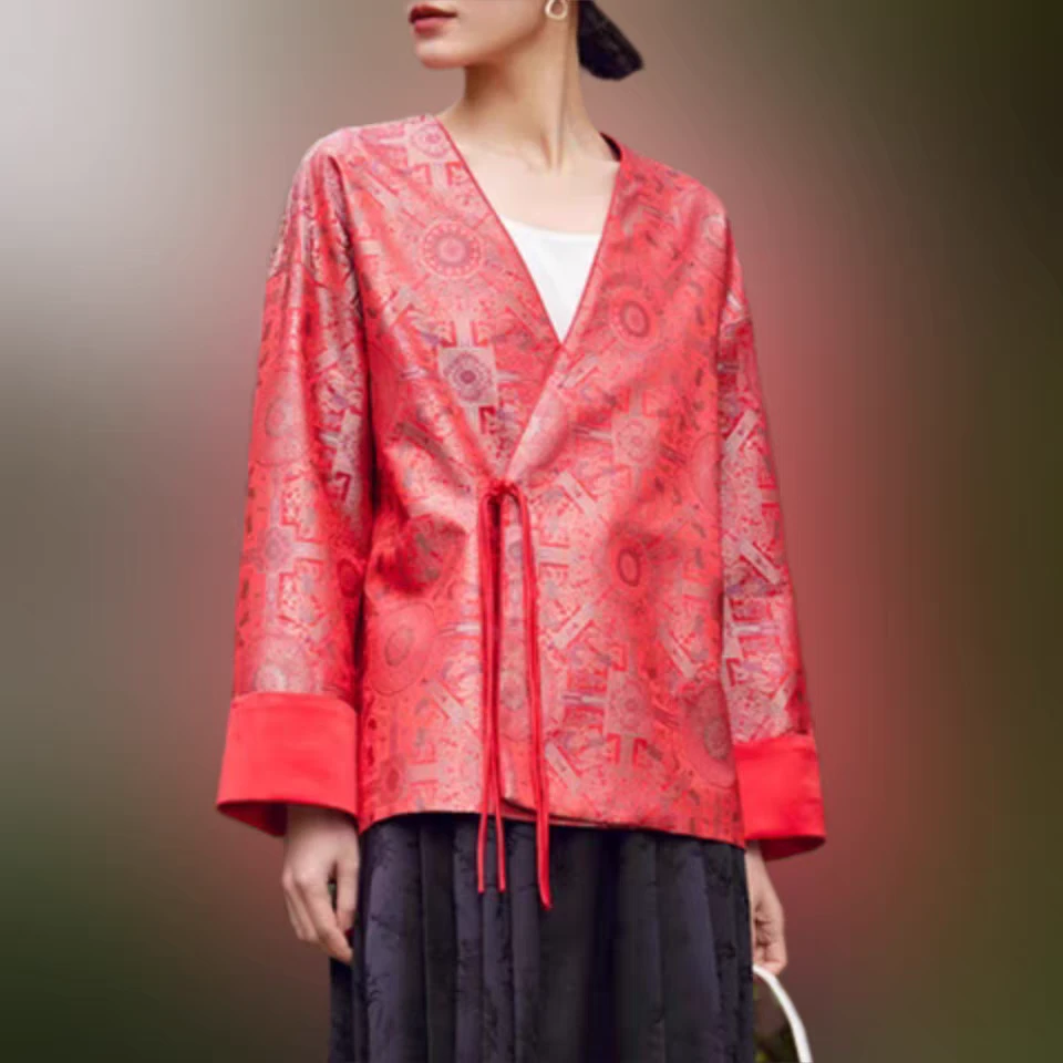 【幂幂同款宋锦红八达晕】100%桑蚕丝中式内里桑蚕丝dz151