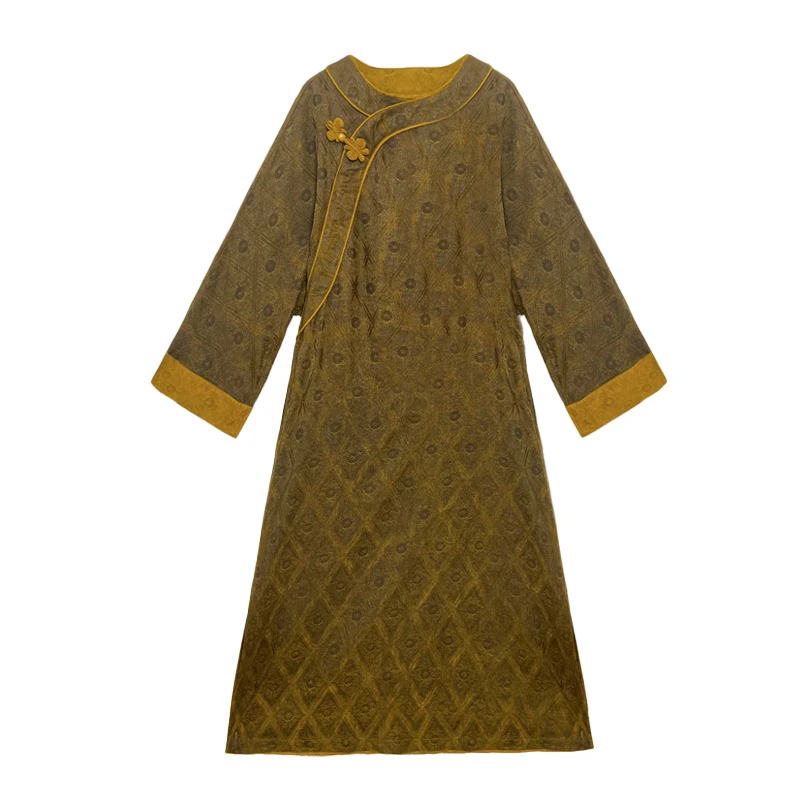 【铜钱花柞蚕丝袍子】100桑蚕丝黄金蚕香云纱连衣裙ch0205