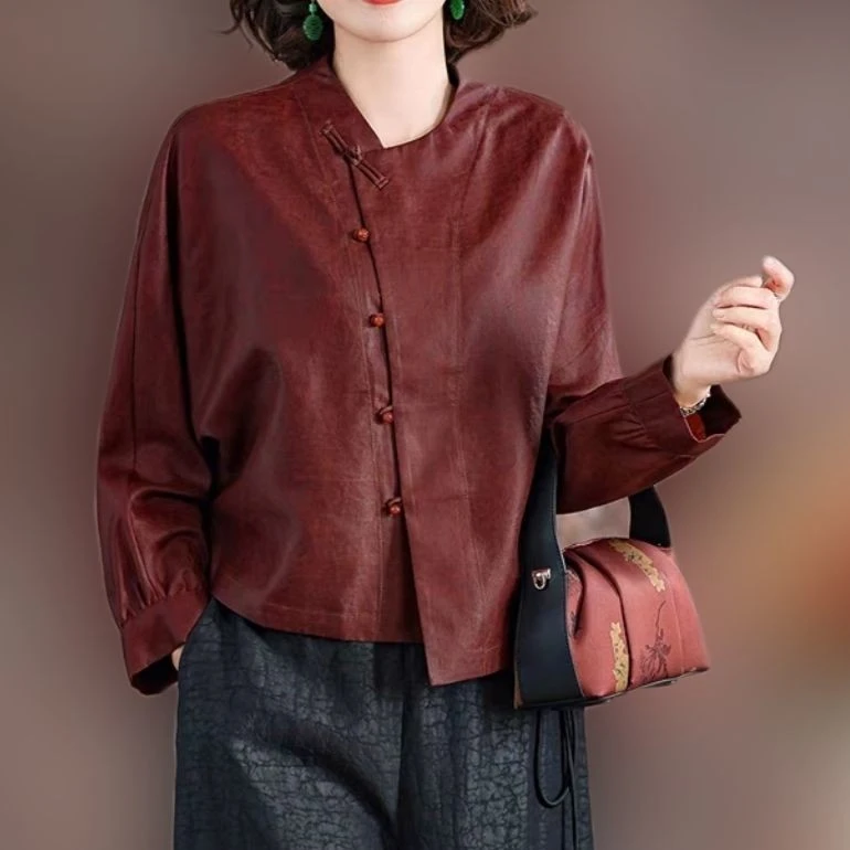 高定【时尚小衫】100%桑蚕丝香云纱黑龟纹红油龟长袖上衣开衫dz026