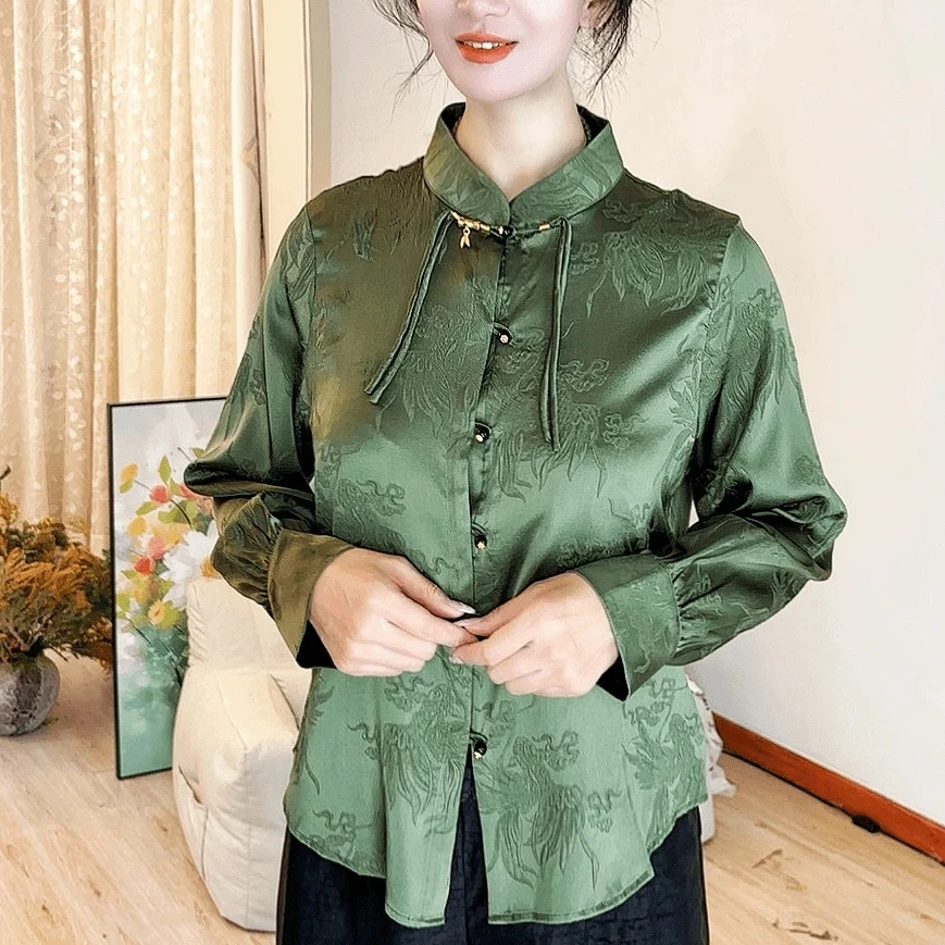 【达伶衬衫】100%桑蚕丝浮雕上衣太精致了！立领真蚕丝开衫dz005
