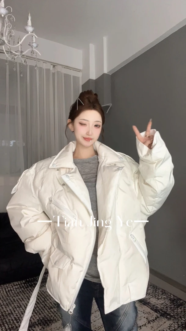 【田景野】24~冬季翻领拉链口袋设计感宽松卡扣外套