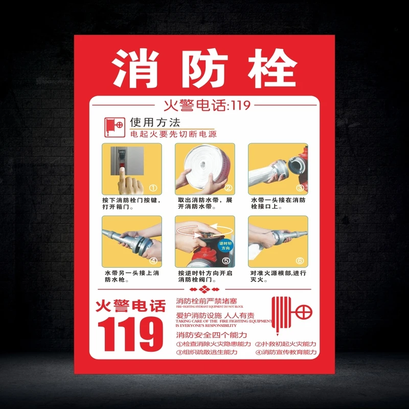 物业消防栓消火栓箱门灭火器自粘贴纸电话操作使用方法标识标牌