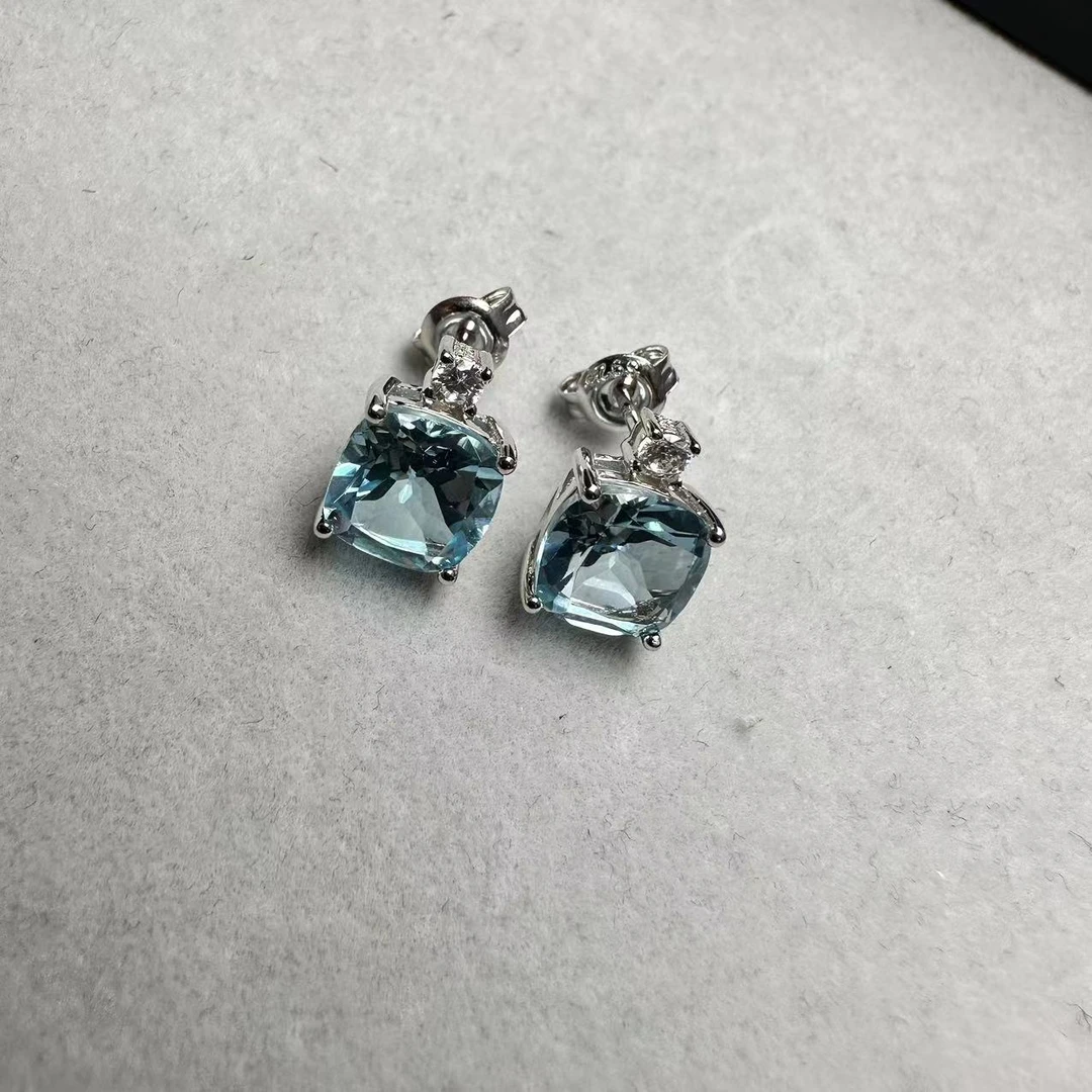 31121-br10/天然托帕石（天空蓝）耳钉S925银/主石5.26ct