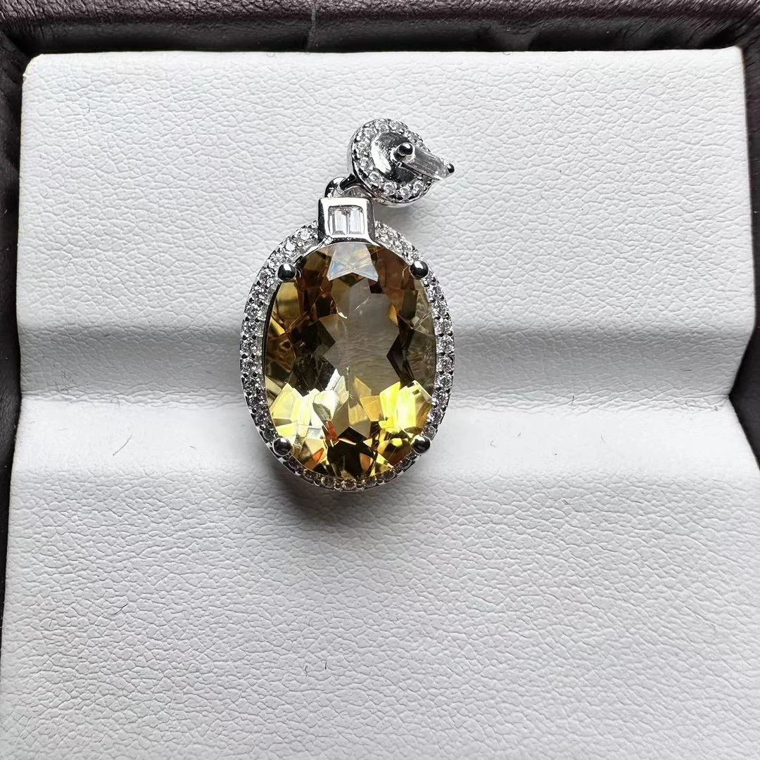 31121-br19/天然黄水晶吊坠S925银/主石5.15ct