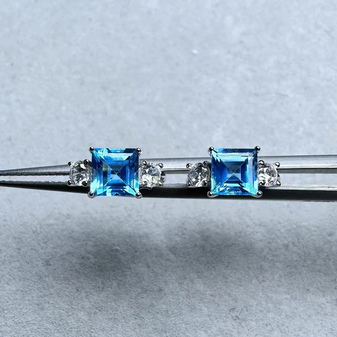 3919-br33/天然托帕石耳环S925银/主石1.6ct