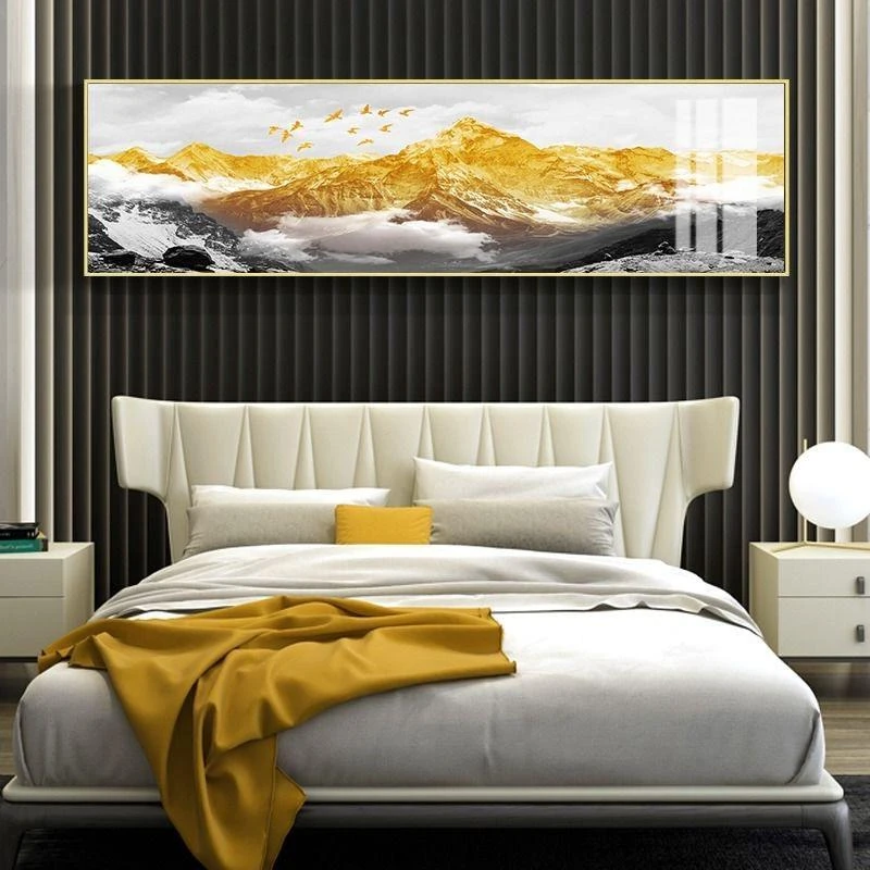 日照金山卧室床头画现代简约客厅沙发背景墙晶瓷装饰画卧室风景画