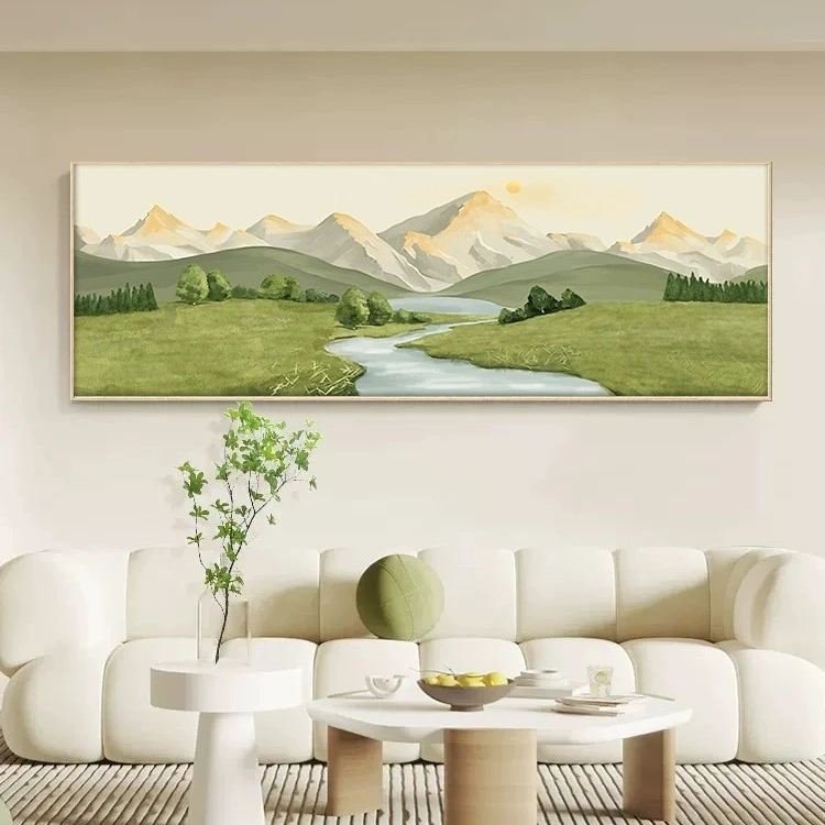 客厅装饰画日照金山沙发背景墙挂画山水风景北欧风高级感横版壁画