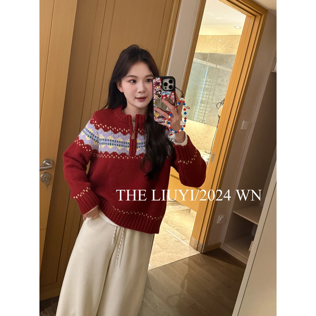【LIUYI】可颂～冬季圆领半拉链撞色毛衣411226