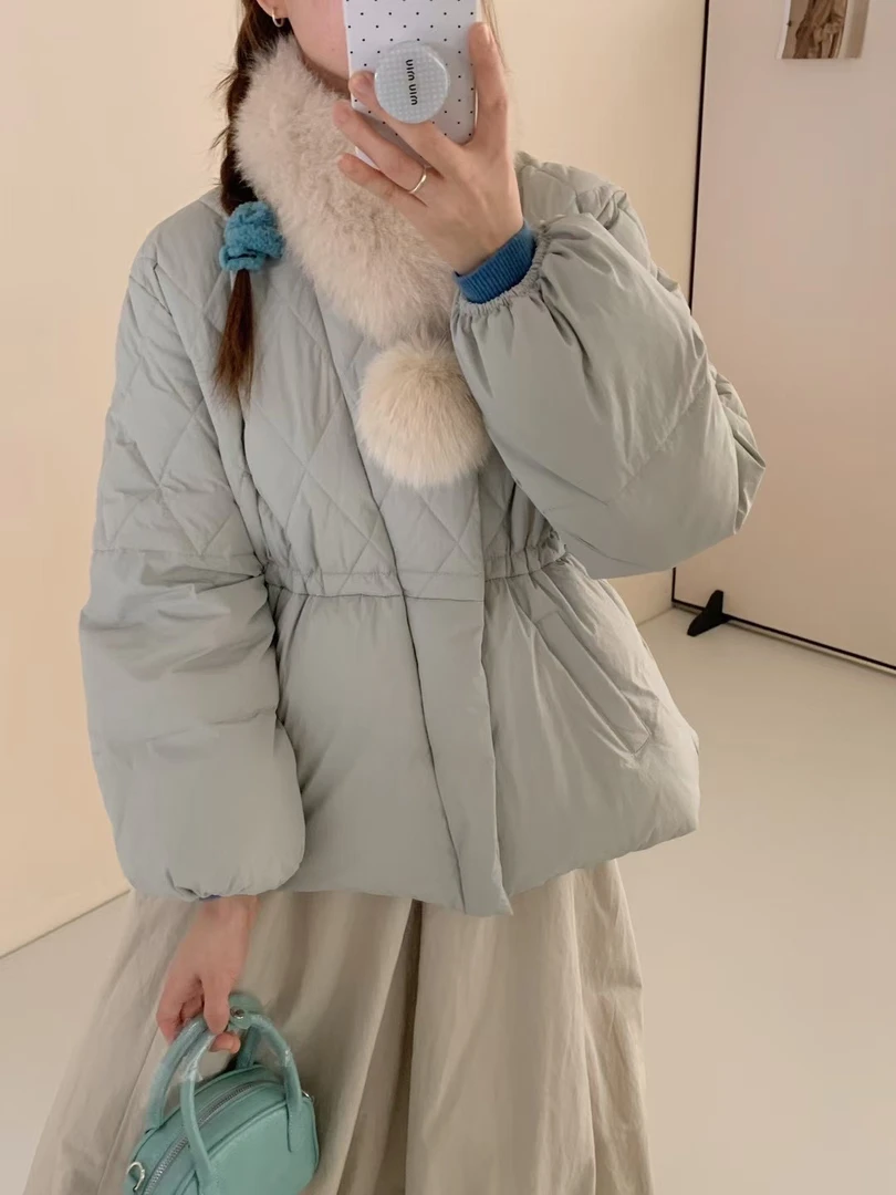 （没有毛领）新中式立领盘扣羽绒服2024新款收腰白鸭绒显瘦外套国风