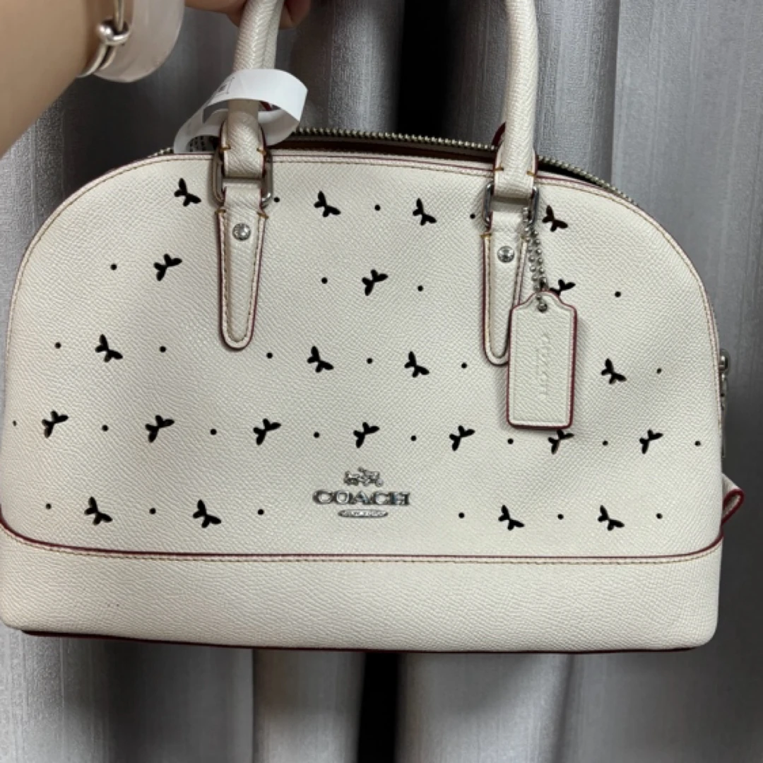 95新 COACH/蔻驰 95新蔻驰COACH白色镂空贝壳包26尺寸手提斜挎包