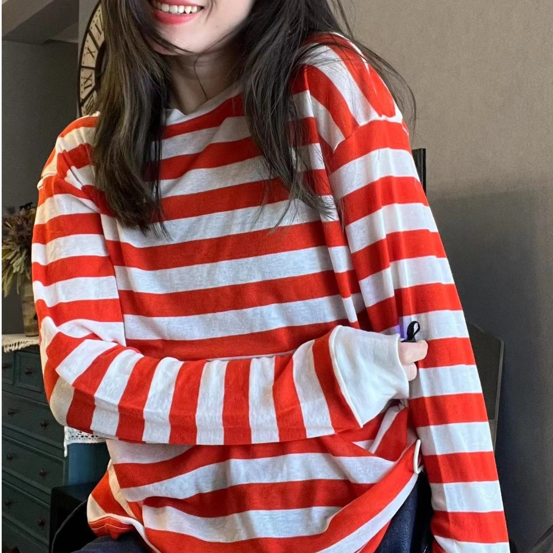 YT推荐  红条纹长袖T