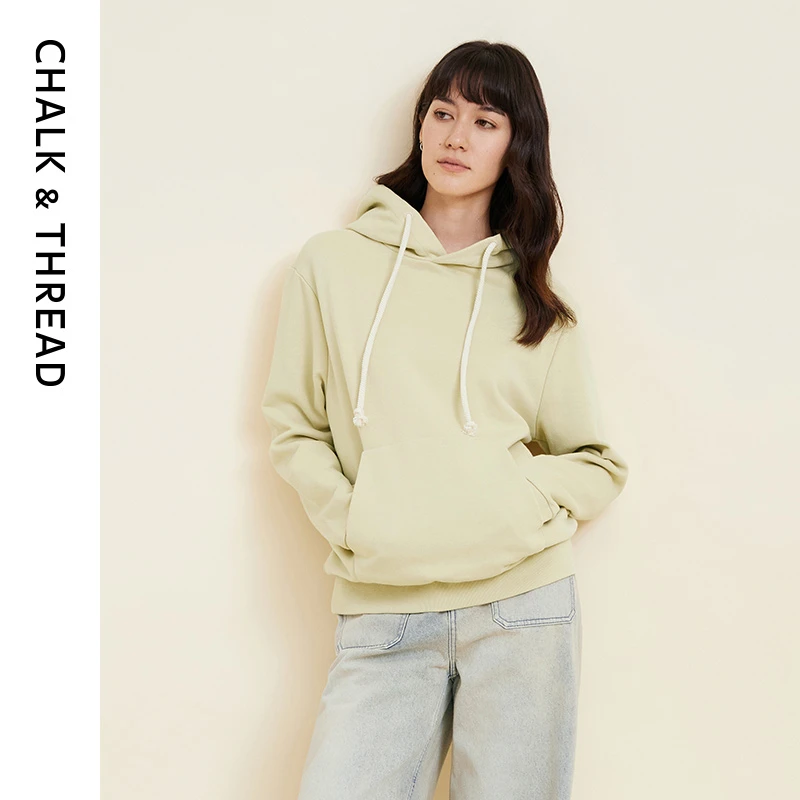 CHALK&THREAD廓形落肩袋鼠兜抽绳连帽卫衣