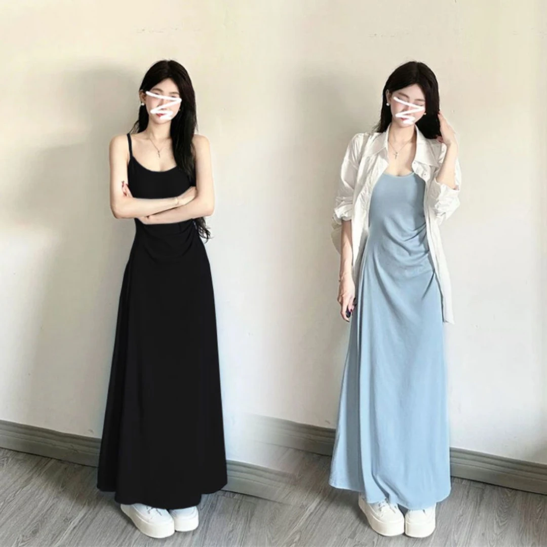 2024新款法式显瘦收腰吊带连衣裙女夏季御姐风纯欲修身a字长裙子