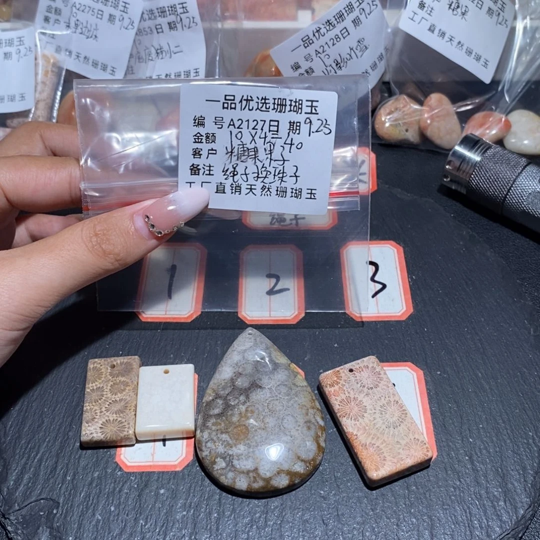 硅化珊瑚（珊瑚玉）颈饰未镶嵌糖**子2127