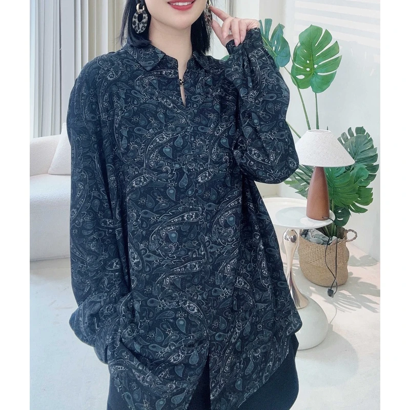 秋季新款网红气质复古腰果花长袖衬衫时尚宽松休闲百搭衬衣1760