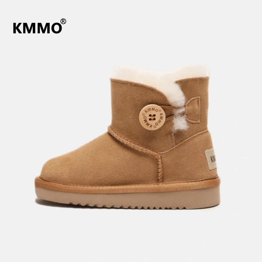 KMMO儿童雪地靴皮毛一体2025新款童靴男童棉靴子宝宝冬季女童短靴