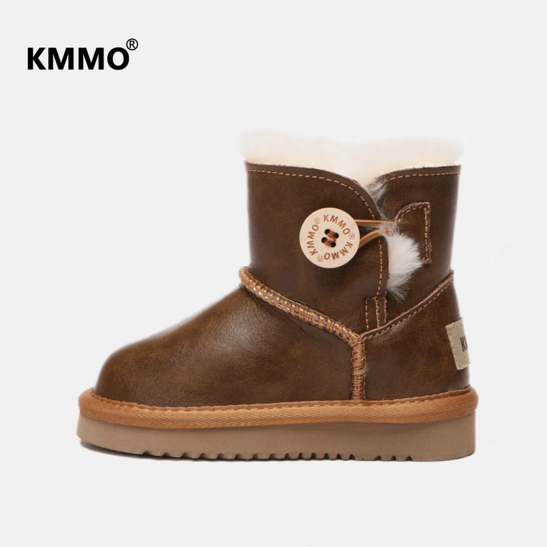 KMMO皮毛一体儿童雪地靴女童冬新款防水防滑童鞋男童棉靴大童短靴