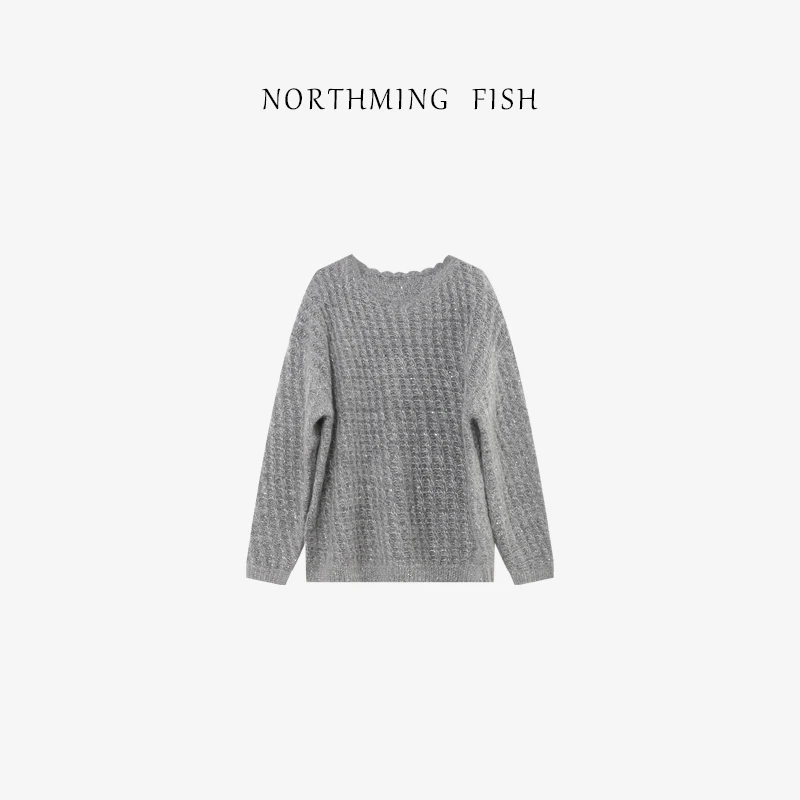 NORTHMING FISH「银色印记」奢贵马海毛 轻盈镂空仙气圈圈纱罩衫
