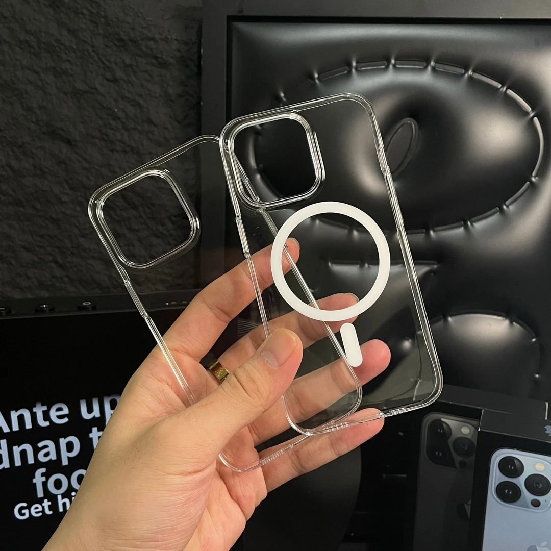 适用极冰IPhone14系列透明Magsafe亚克力金属按键14promax硬壳