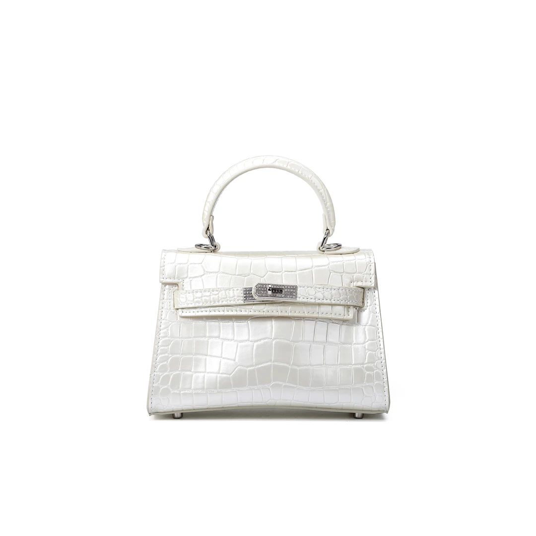 3889白色 2024凯利二代石头鳄鱼纹亮面手提女包链条单肩斜挎小包