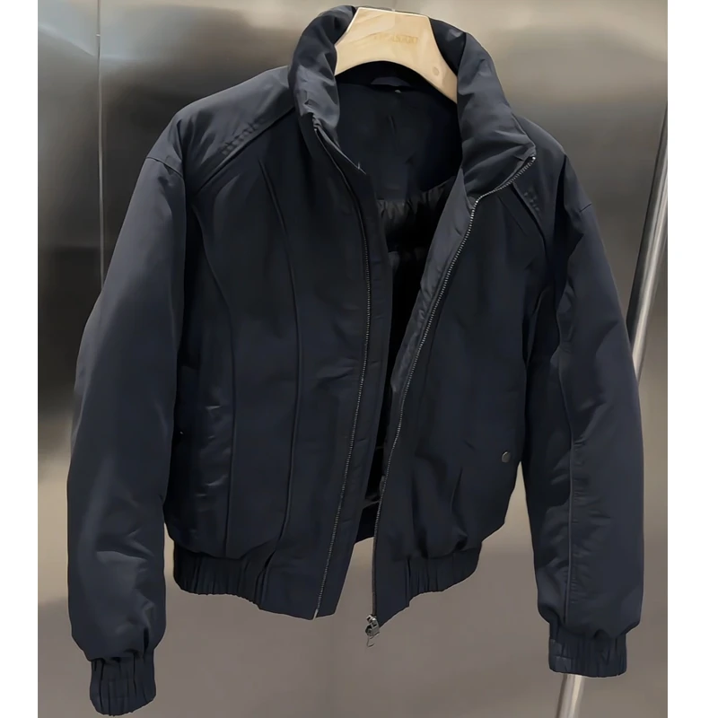 冬季美式休闲男士立领短款棉服夹克外套青年男生纯色简约休闲男装