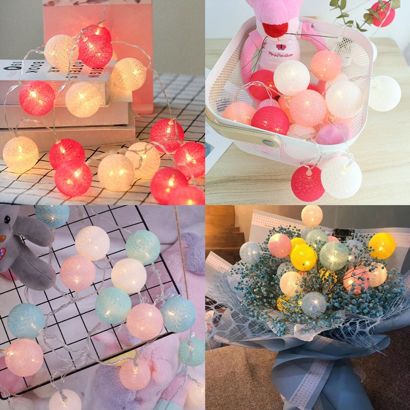 led灯串棉线球灯圣诞节日卧室装饰彩灯房间闪灯电子灯灯串