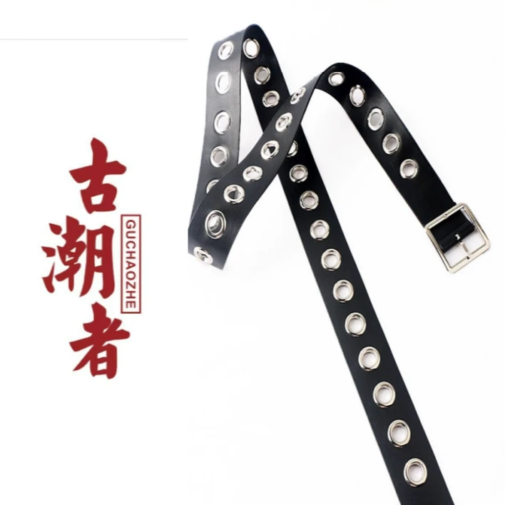 （十三姨）男女同款时尚美式网红全孔嘻哈朋克单排裤带装饰腰带