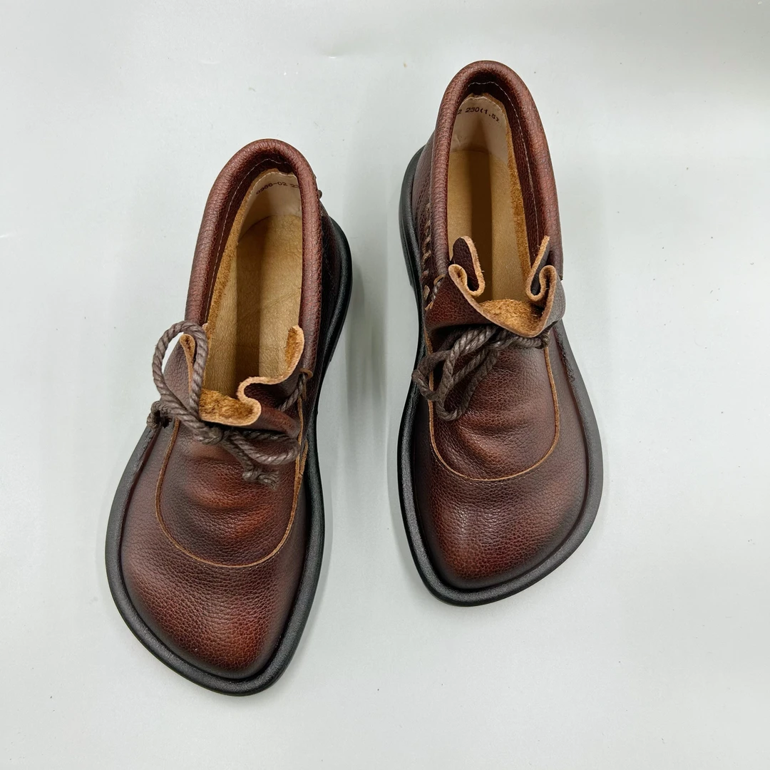 手工擦色复古真皮短靴女时尚百搭休闲女鞋低帮舒适软底软皮靴子女