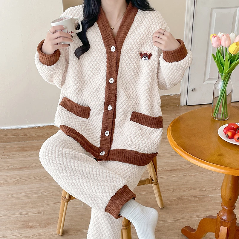 【加厚加绒11-2月玫瑰绒】5-15度孕妇睡衣秋冬季哺乳衣喂奶家居服
