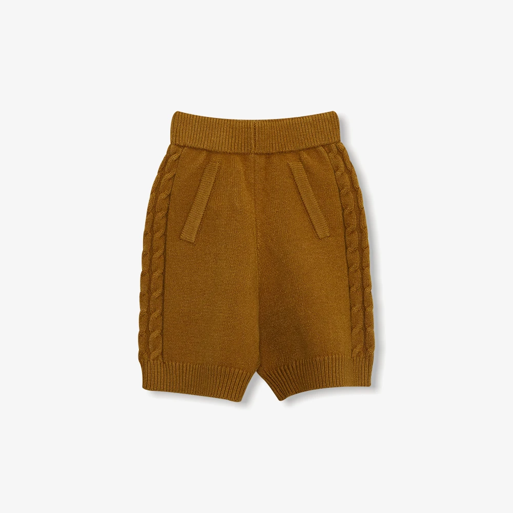 LIURUONAN 【深秋橡树】秋冬针织麻花纹姜黄中裤百搭儿童休闲裤