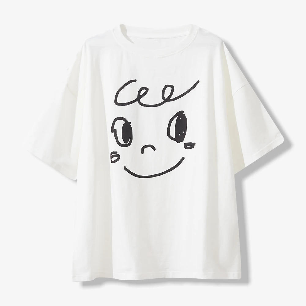 园长家童装 【成人款均码】夏季短袖T恤笑脸文字白色百搭女装休闲