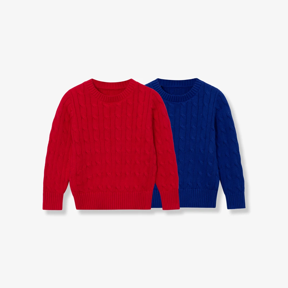 园长家童装 儿童秋冬纯色圆领套头绞花毛衣K46