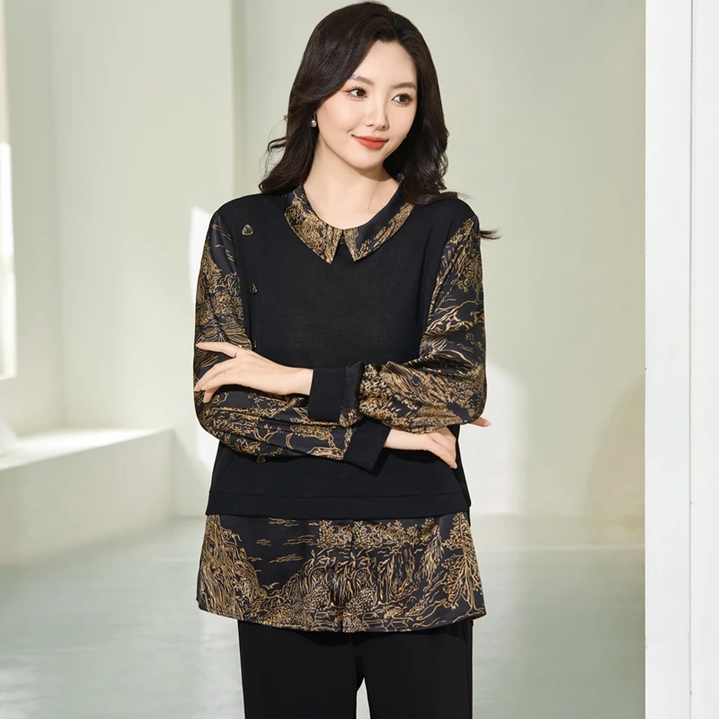 歌帛语2025大码女装卫衣时尚百搭遮肉显瘦宽松假两件上衣