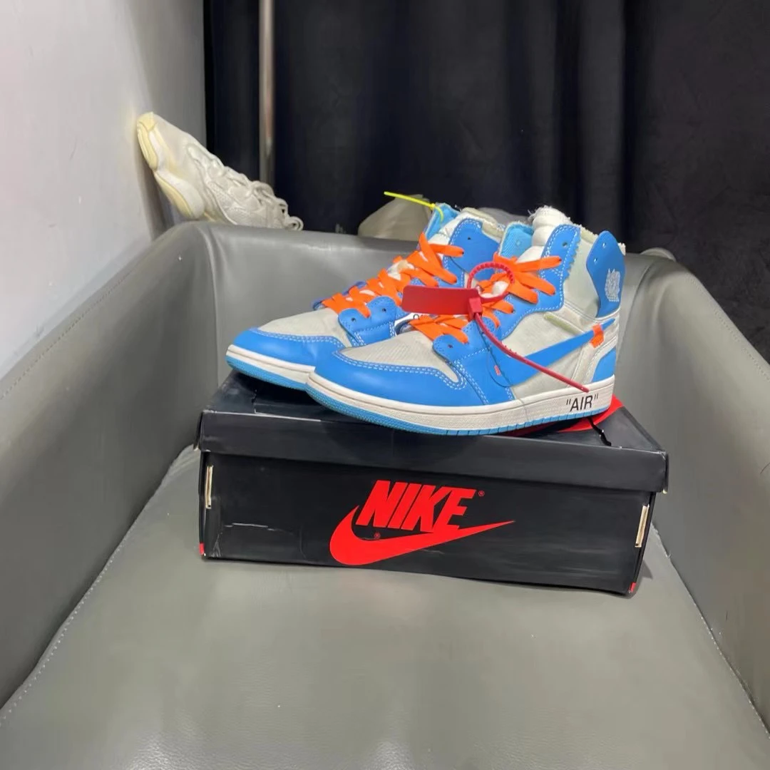 捡漏43码 ow aj1 北卡蓝 全新试穿原盒配件齐全7399秒杀球鞋