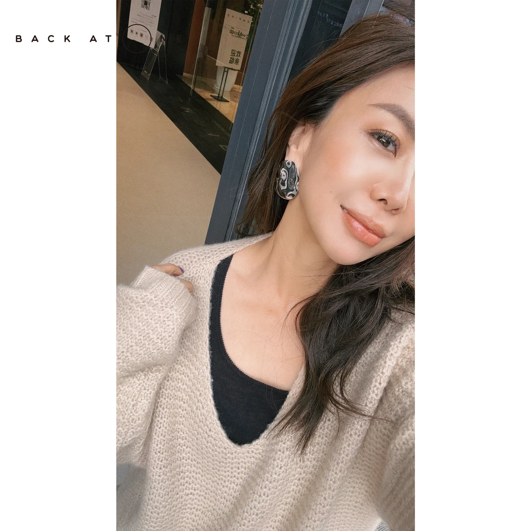 925银耳饰 “曲面美学”K*EMIA不规则椭圆耳钉BDF-3CO131B-K