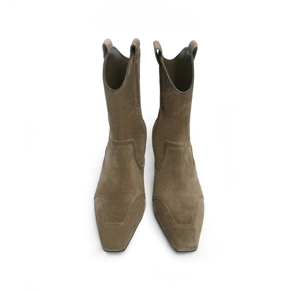 unfolio 新品24秋冬方头中跟踝靴时尚宽筒短靴女