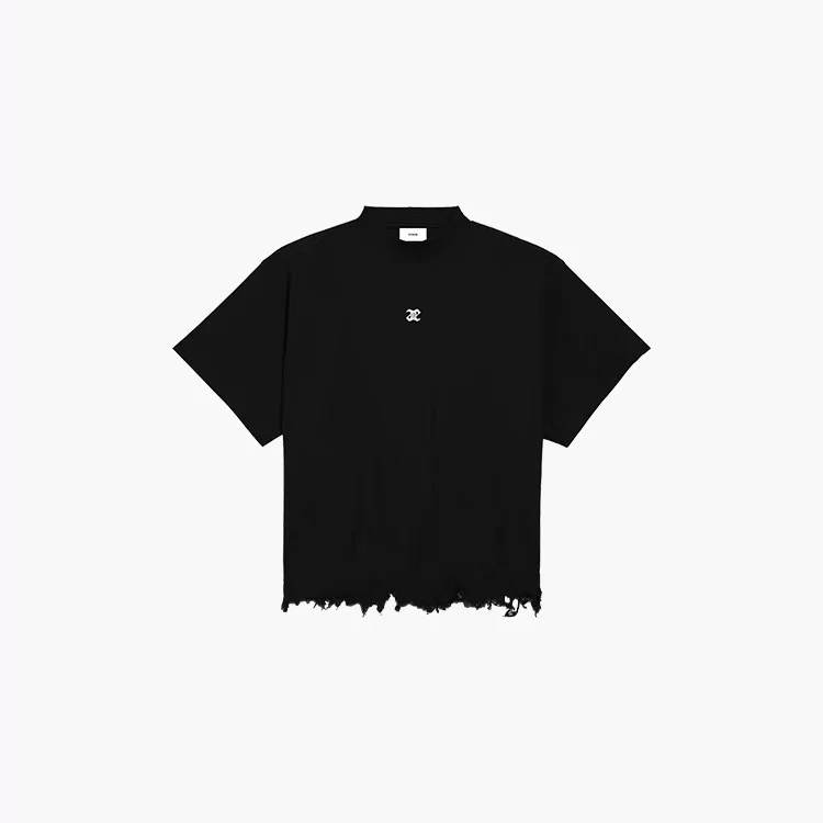 ETHOR 24秋冬新款小logo刺绣破坏短袖上衣时尚休闲宽松简约纯色