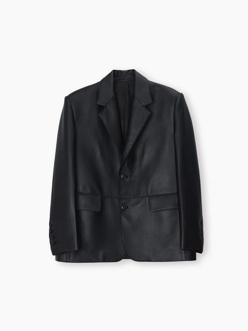 ETHOR 设计师品牌 24早秋新品 单排扣皮衣外套休闲时尚百搭简约女