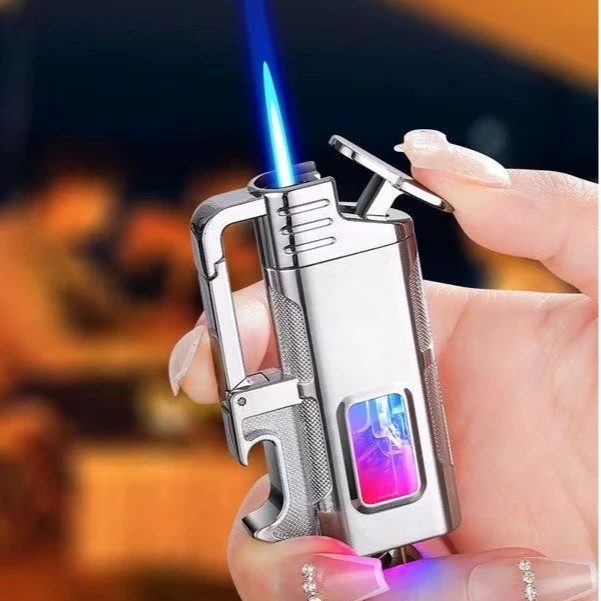 新潮流个性直冲蓝焰金属钥匙扣透明气仓定制送男友礼品充气打火机