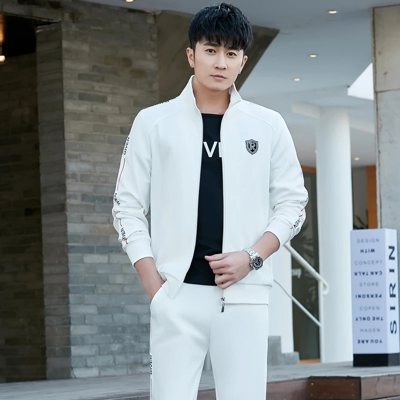 运动套装男春季新款青年洋气修身跑步服春秋男士休闲运动服三件套