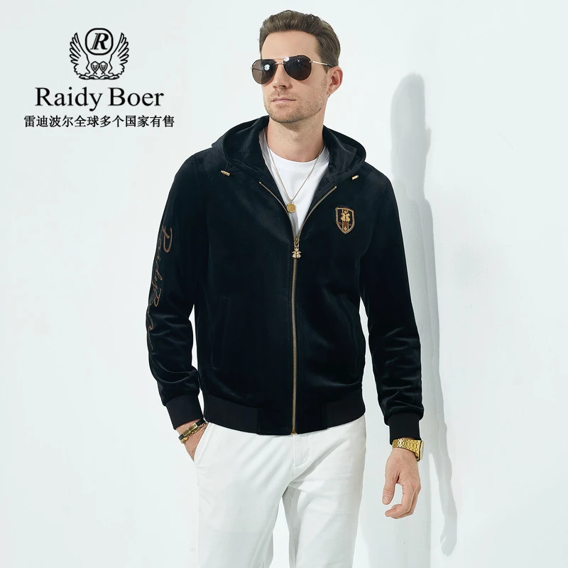 【丝绒面料】Raidy Boer/雷迪波尔男秋双头鹰胸章夹克外套3055-70