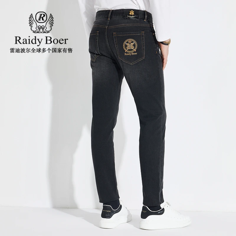 【刺绣图案】雷迪波尔男士休闲刺绣双头鹰修身弹力牛仔裤男款6024